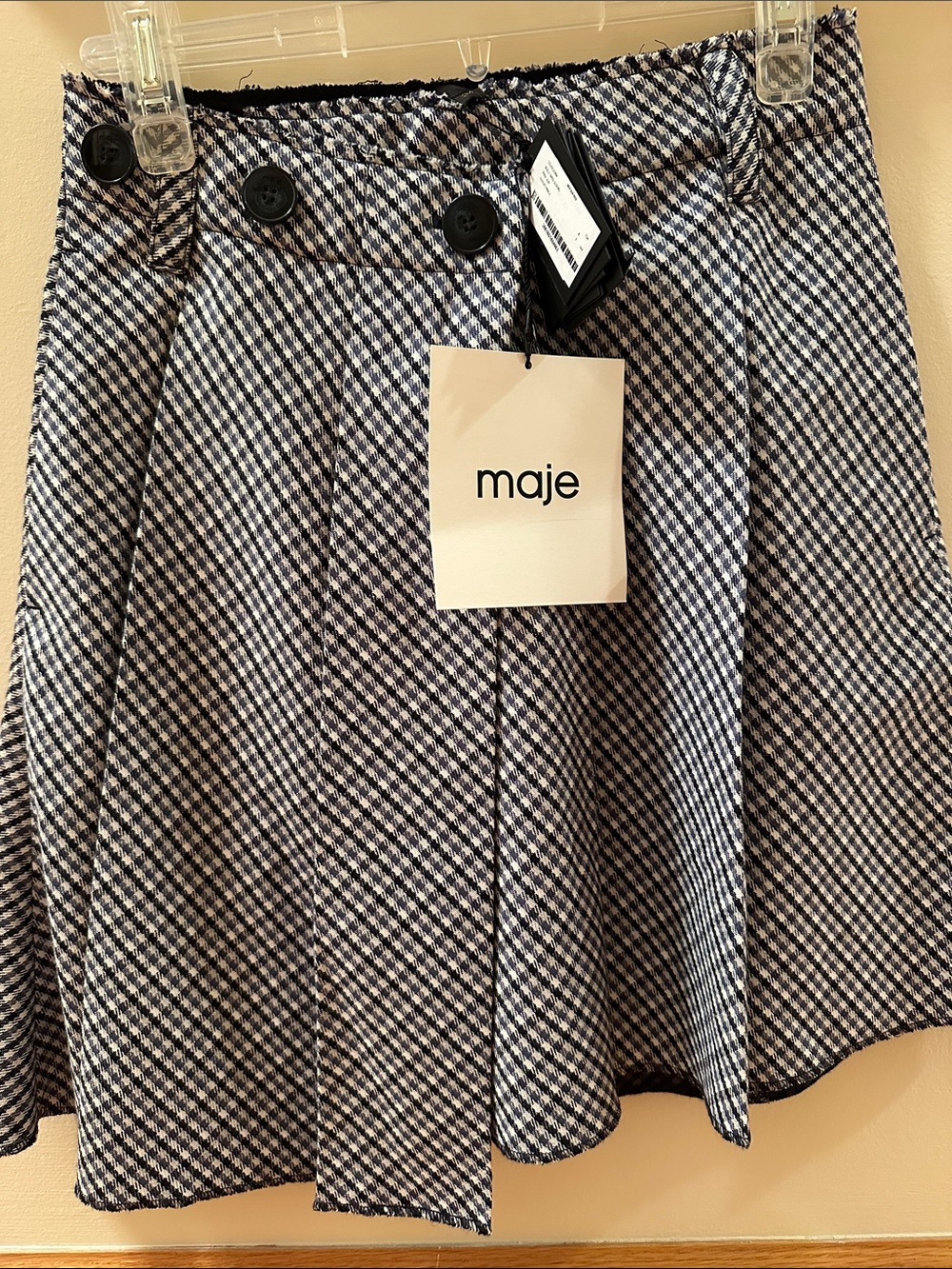 Maje Black and White Gingham Mini Skirt